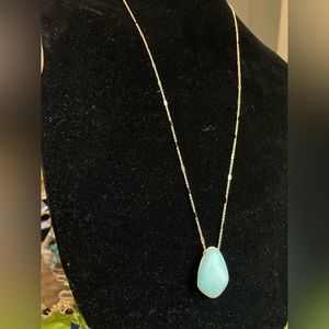 😵 Gold Vermeil Larimar Crystal Stone Necklace 24” blue light mint non tarnish